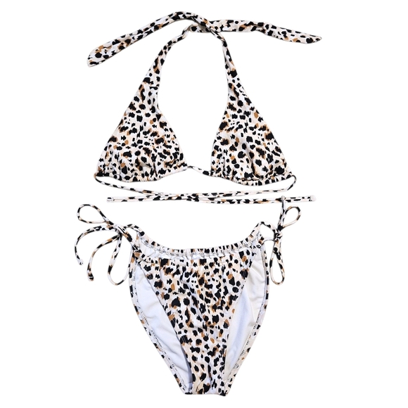 Wmns Leopard Print Bikini Set Wild Fable M Cheeky Tie Bottom Triangle Top - Picture 1 of 7